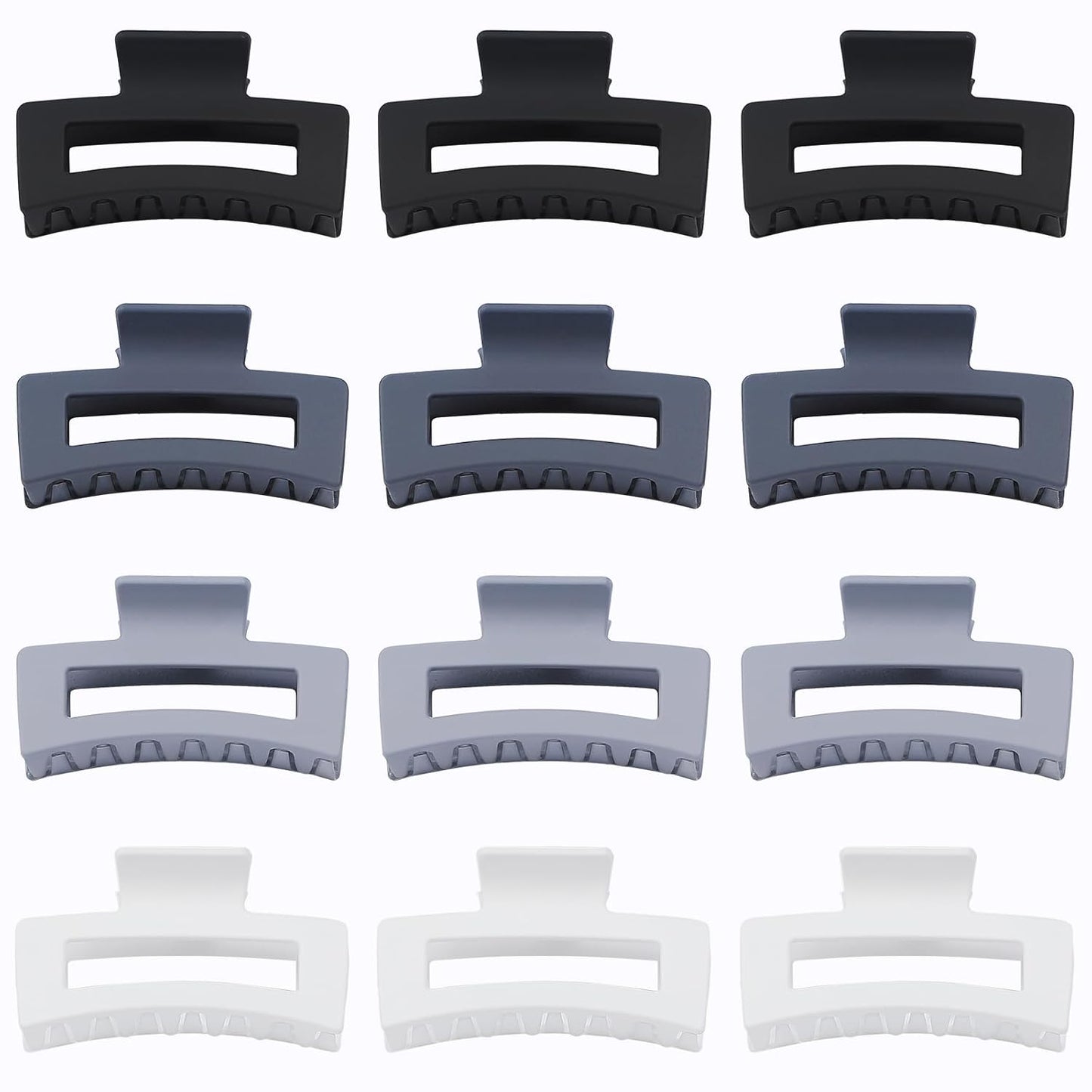 Hair Claw Clips - Medium 3.5 Inch, 12 Pcs Grey Rectangular Jaw Clips for Thick & Thin Hair - Women & Girls