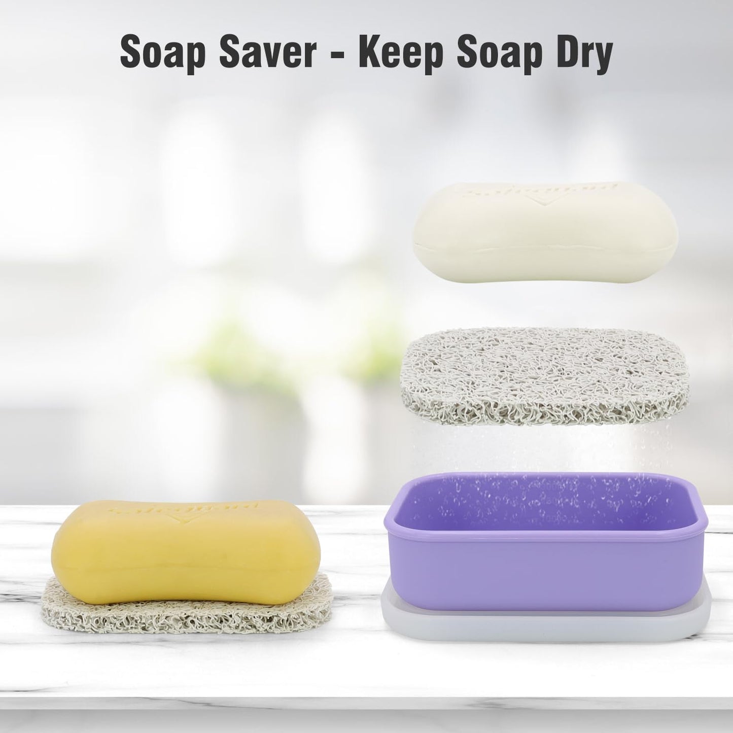 Enhanced Leak Proof Travel Soap Case, AIMAIAIMAI Silicone Soap Container with Draining Layer, Portable Bar Soap Holder for Bathroom, Camping, Gym, Easy to Clean (Translucent & Light-Purple)