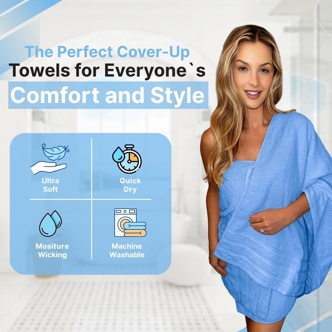 Infinitee Xclusives 100% Cotton Luxury Bath Towels Set of 2 (27x54 Inches) (Eloquent Blue, Bath Towels - Pack 2)