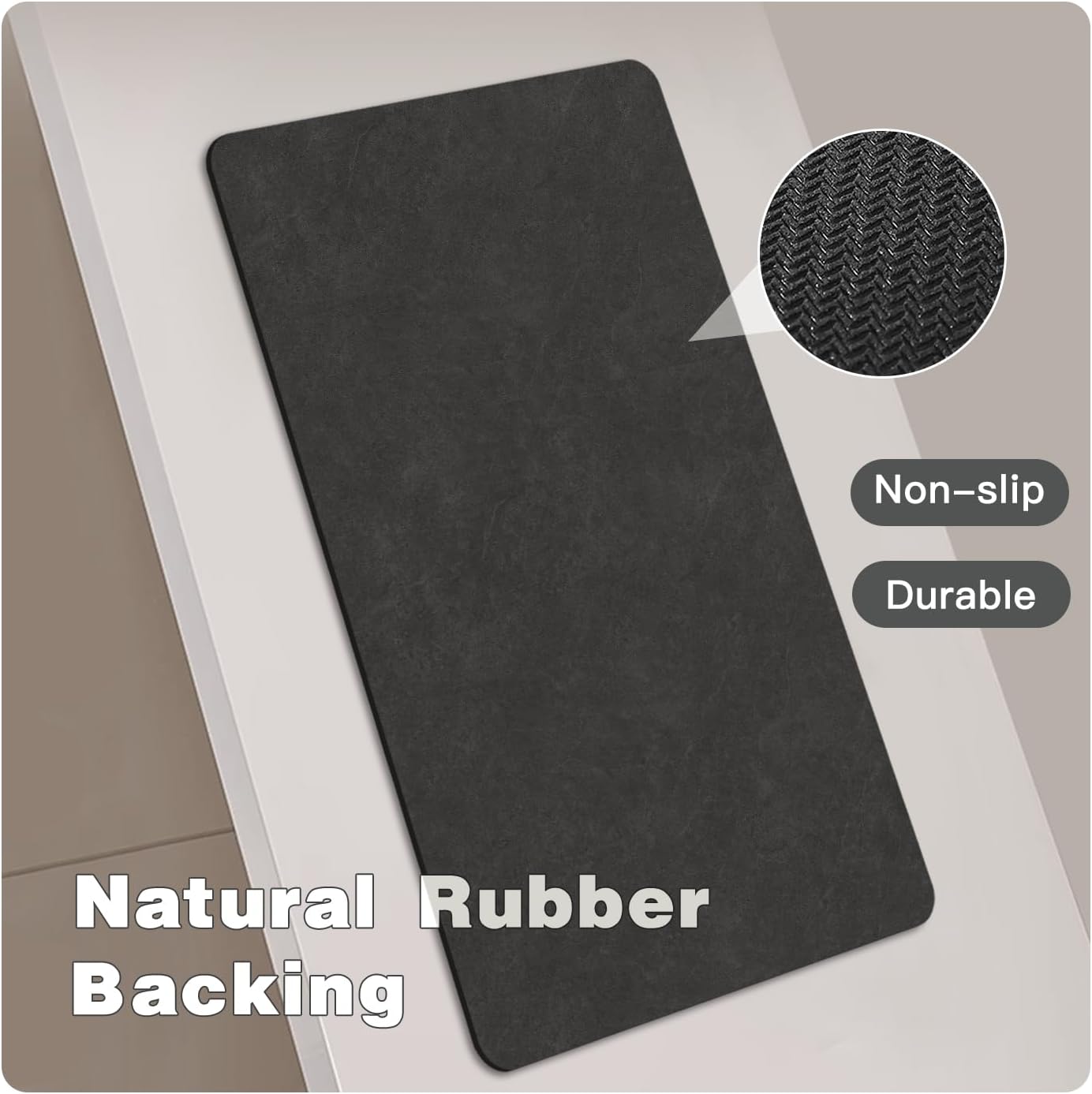 Black Bath Mat, Bathroom Rugs Non Slip Washable Thin Absorbent Quick Dry Bath Mat Fits Under Door Bathroom Floor Mat Perfect for Bath, Shower, or Sink 24"x48" Black
