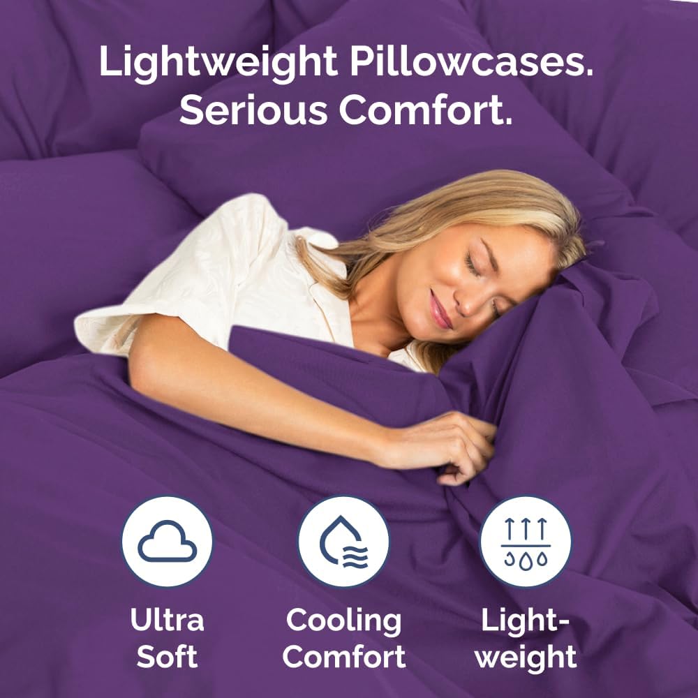 Queen Pillow Cases Set of 4 - Ultra Soft Hotel Quality Pillowcase Covers - Comfy, Cozy & Wrinkle Free - Shrinkage, Stain and Fade Resistant - Machine Washable Pillow Protectors - 4 Piece Set - Purple