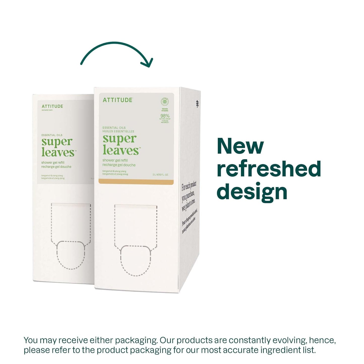 ATTITUDE Body Wash with Essential Oils, EWG Verified Shower Gel, Dermatologically Tested, Plant and Mineral-Based, Vegan Personal Care, Bergamot and Ylang Ylang, Bulk Refill, 67.62 Fl Oz