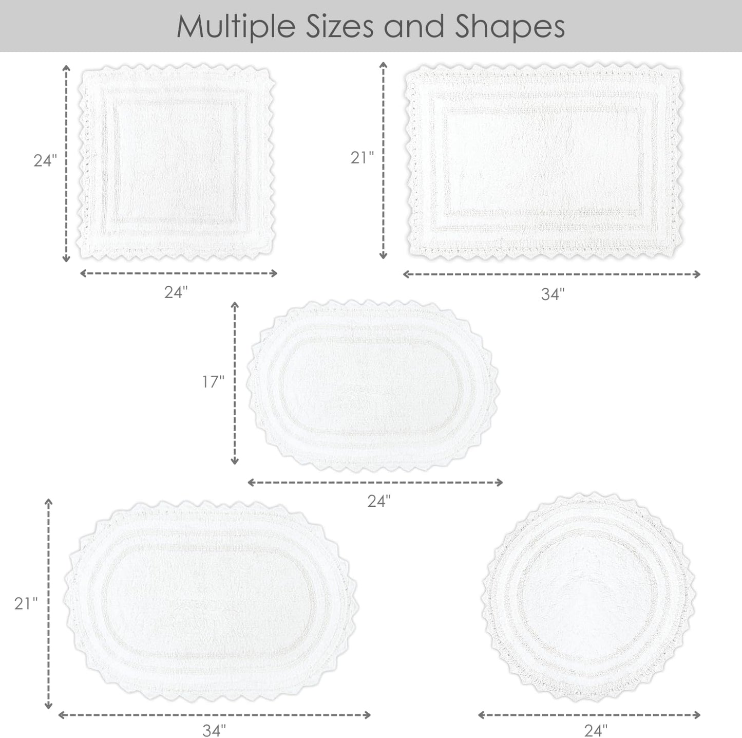 RAJRANG White Cotton Bath Rug 21x34 Inch – Reversible Soft Rectangular Mat with Crochet Border for Bathroom, Kitchen, Entry – Machine Washable & Absorbent