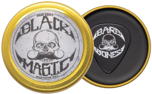 Black Mustache Wax | Black Magic Death Grip Moustache Wax | Hide Grey Hair In Beard Or Moustache | Extra Strong Hold Mustache Wax Unscented | 1 oz Tin Heat Source Required (Black Magic Bare Bones)
