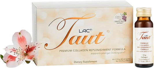 TAUT Liquid Collagen for Women – 13,000mg Marine Collagen Drink with Hyaluronic Acid, Grape Seed & Elastin – Visible Skin, Hair & Joint Support – 1 Box (8 Bottles Each)
