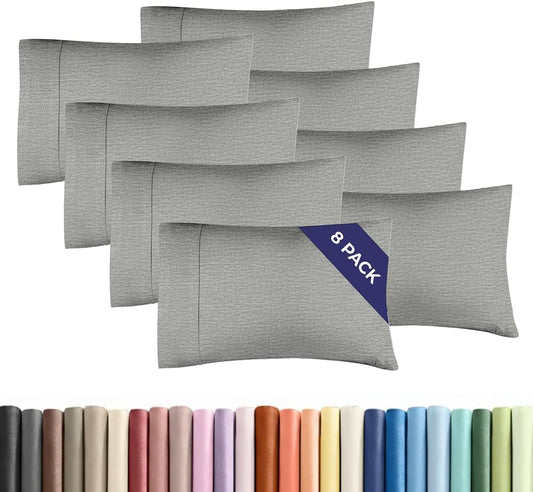 King Pillow Cases Set of 8 - Ultra Soft Hotel Quality Pillowcase Covers - Comfy & Wrinkle Free - Shrink, Stain and Fade Resistant - Machine Washable Pillow Protectors - 8 Piece Set - Heathered Grey