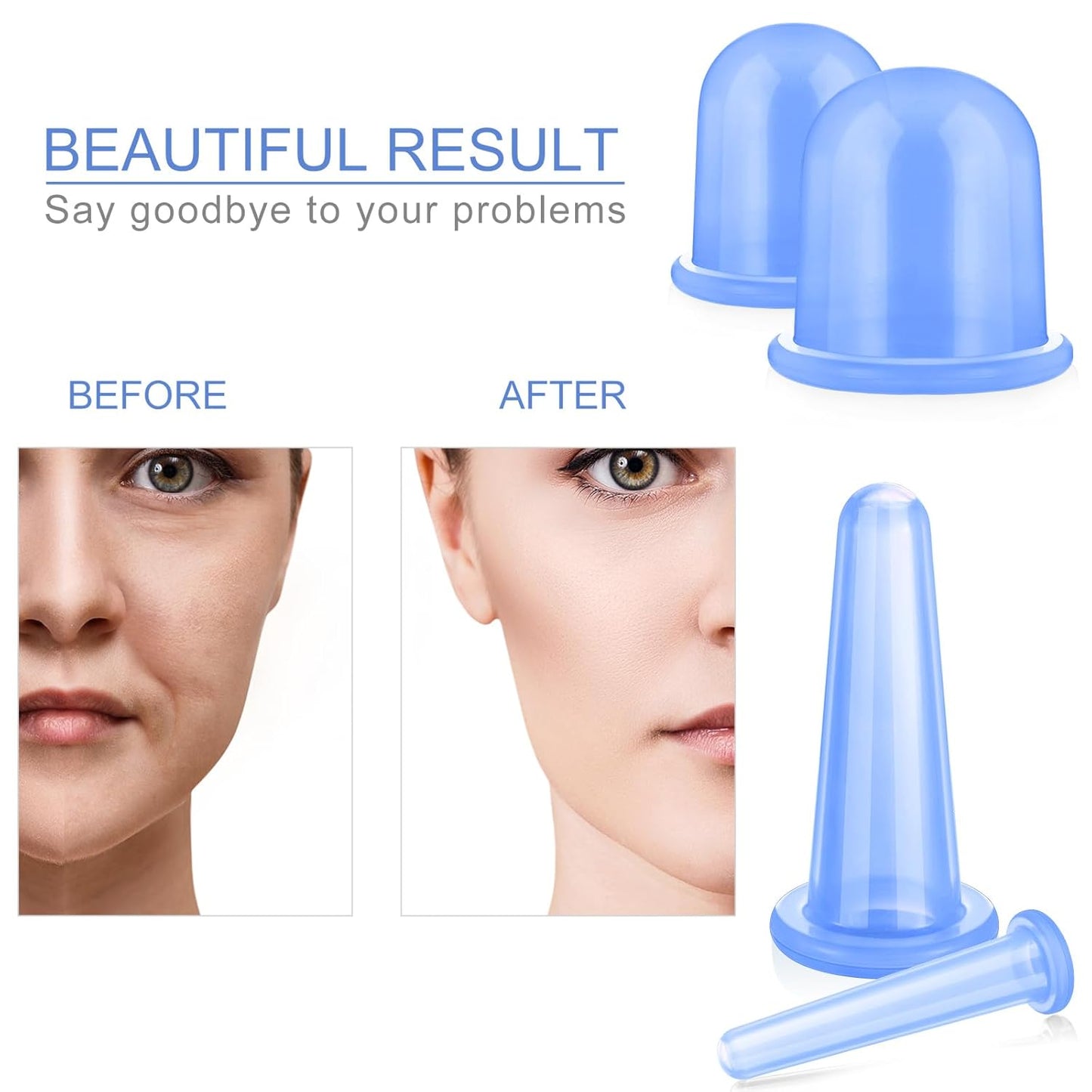 BBTO Silicone Facial Cupping Set, Vacuum Massage Cup Kit for Body, Face, Neck, Back, and Eye, 6 Cups and Exfoliating Brush(Blue)