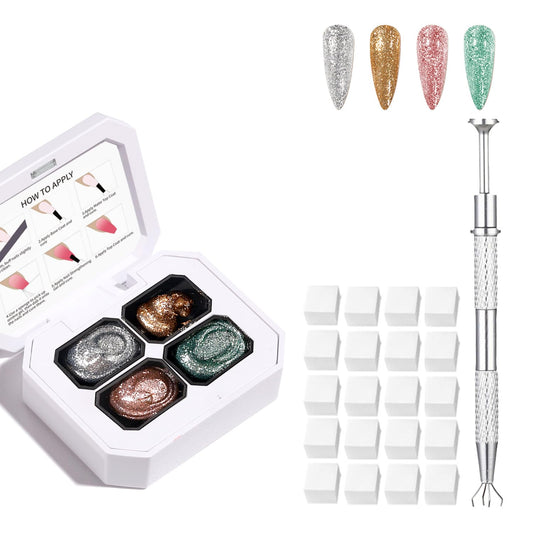 4 Colors Set Ombre Gel Nail Polish,Ombre Pigment Palette for Nail with 20Pcs Nail Sponges for 3d Gel Nail Art in Salon or Home Use (OMBER5)