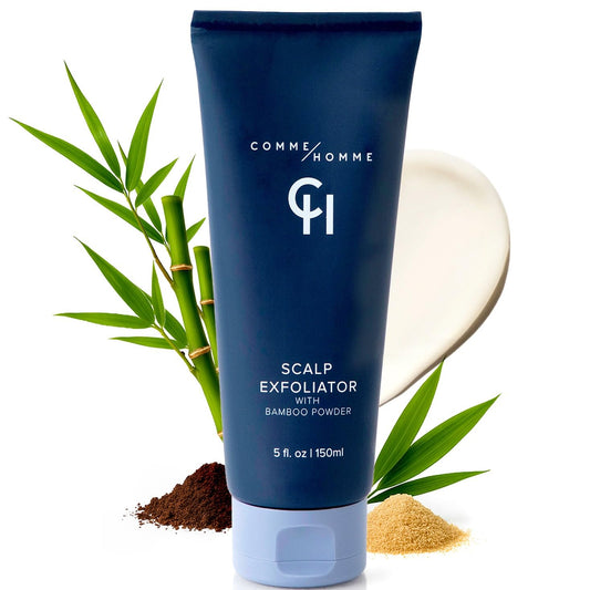 Comme Homme Scalp Exfoliator for Bald Men – Detoxifying Pre-Shave Scrub with Bamboo, Glycolic Acid, Aloe & Caffeine – Removes Dead Skin – Anti-Aging – 5 fl oz / 150 ml