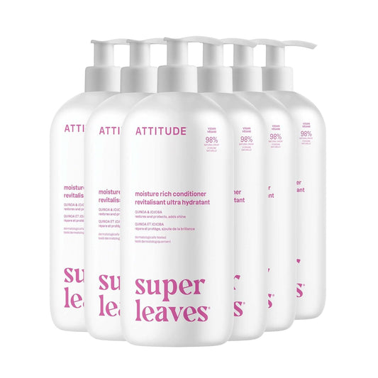 ATTITUDE Moisture Rich Hair Conditioner, For Dry and Damaged Hair, Naturally Derived Ingredients, Vegan Detangler, Dermatologiocally Tested, Quinoa and Jojoba, 32 Fl Oz (Pack of 6)
