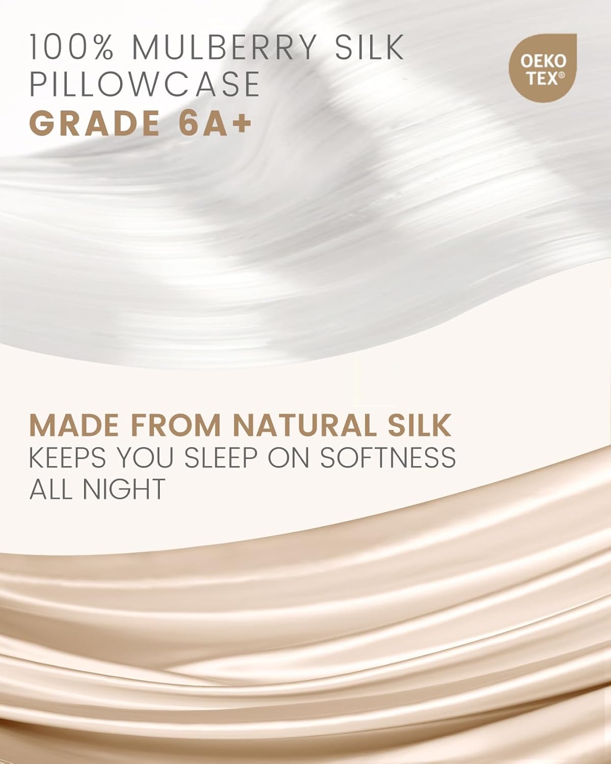 THXSILK Set of 2 Mulberry Silk Pillowcases for Hair and Skin, 100% Mulberry Silk Bed Pillowcase 19 Momme, Soft Breathable Silk Pillow Case with Hidden Zipper, King Size Pillow Cases (Beige)