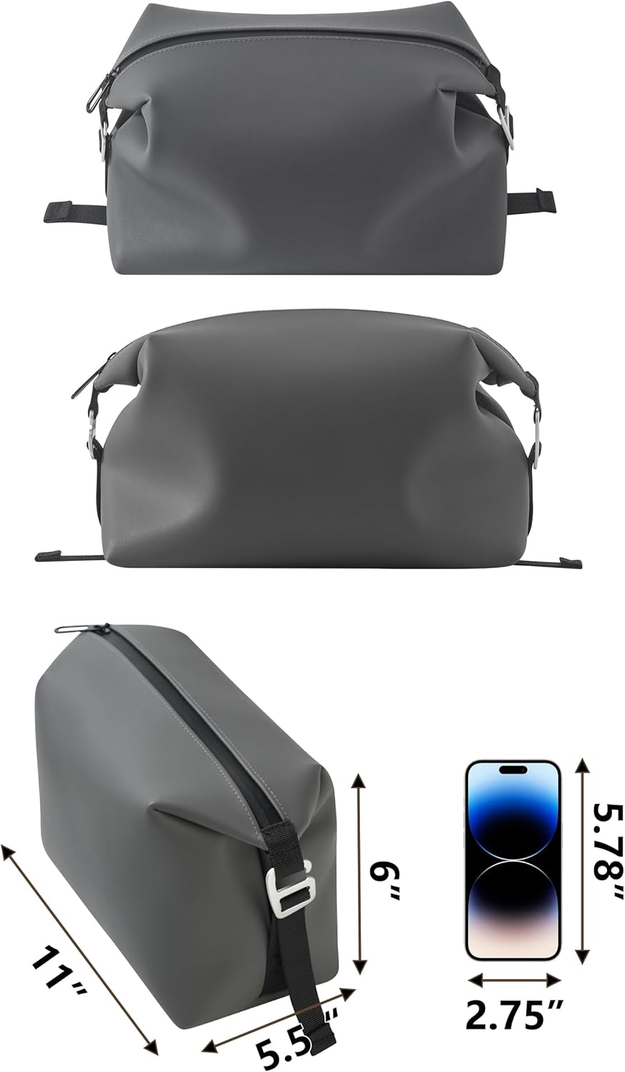 6"x 11" 6L Large Silicone Toiletry Bag,Waterproof Leakproof Foldable Travel Organizer,Dopp Kit Alternative for Men & Women,Grey