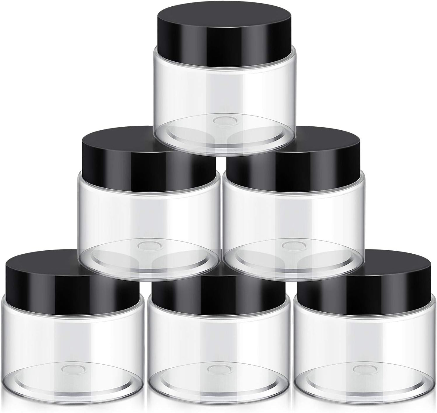 12 Pack 7 oz Plastic Container Jars with Lids Round Clear Travel Cosmetic Container Jars for Toiletries, Lotion, Cream, Ointments, Makeup, Rhinestone, Samples, Kitchen Storage (Black)