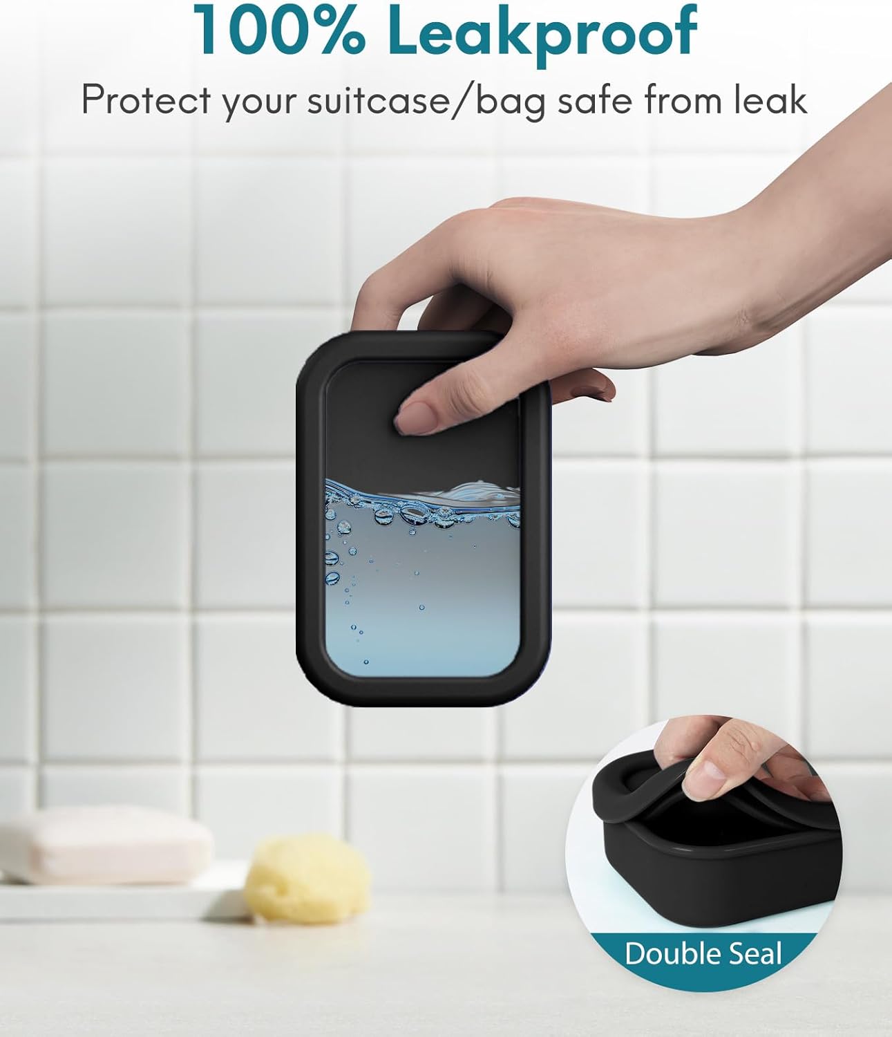 Quatish Solid Shampoo Bar Holder, Large Leakproof Travel Soap Case, Silicone Soap Box with Draining Layer, Enhanced Soap Container, Suitable for Camping, Gym, Bathroom, Outdoor Essentials, Black