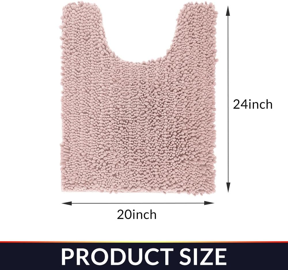 Walensee Bathroom Contour Rug Non Slip Toilet U Shaped Bath Mat (20x24, Dusty Pink) Water Absorbent Super Soft Shaggy Chenille Machine Washable Dry Extra Thick Perfect Absorbant Best Plush Carpet