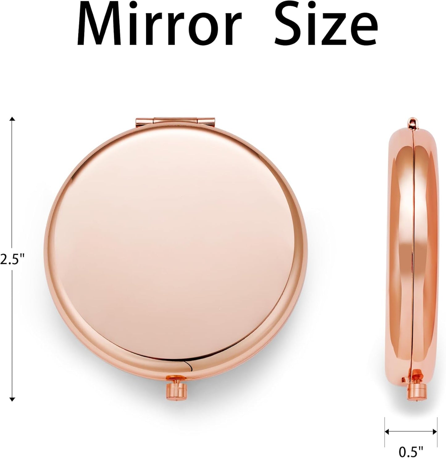 Compact Mirror, Pocket Travel Makeup Mirror for Purse, Metal Round Shell, 2-Sided 1X/2X Magnifying, Portable, Folding, Handheld, Rose Gold, 2 Pack