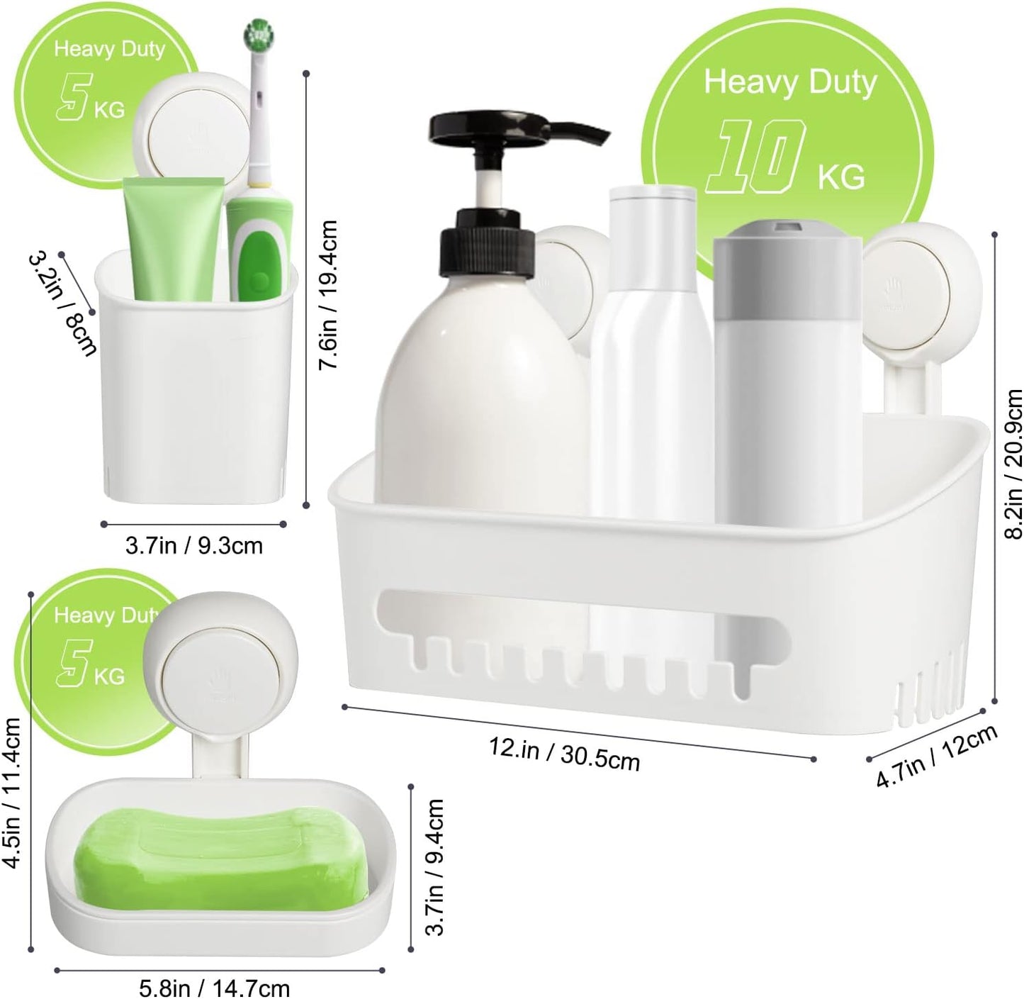 Uten Bathroom Suction Cup Shower Shelf 3-in-1 Wall Mounted Shower Basket Toothbrush Holder No Drill Hanging Rack Removable Shower Caddy Toilet Storage Rack Organizer