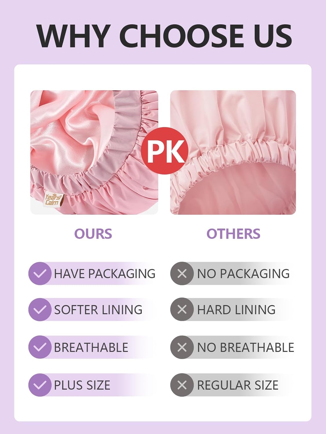 Years calm Reusable Waterproof Shower Caps for Women, Hair Caps for Showers, Double-Layer Elastic Design, for All Hairstyles, Travel-Friendly (pink)