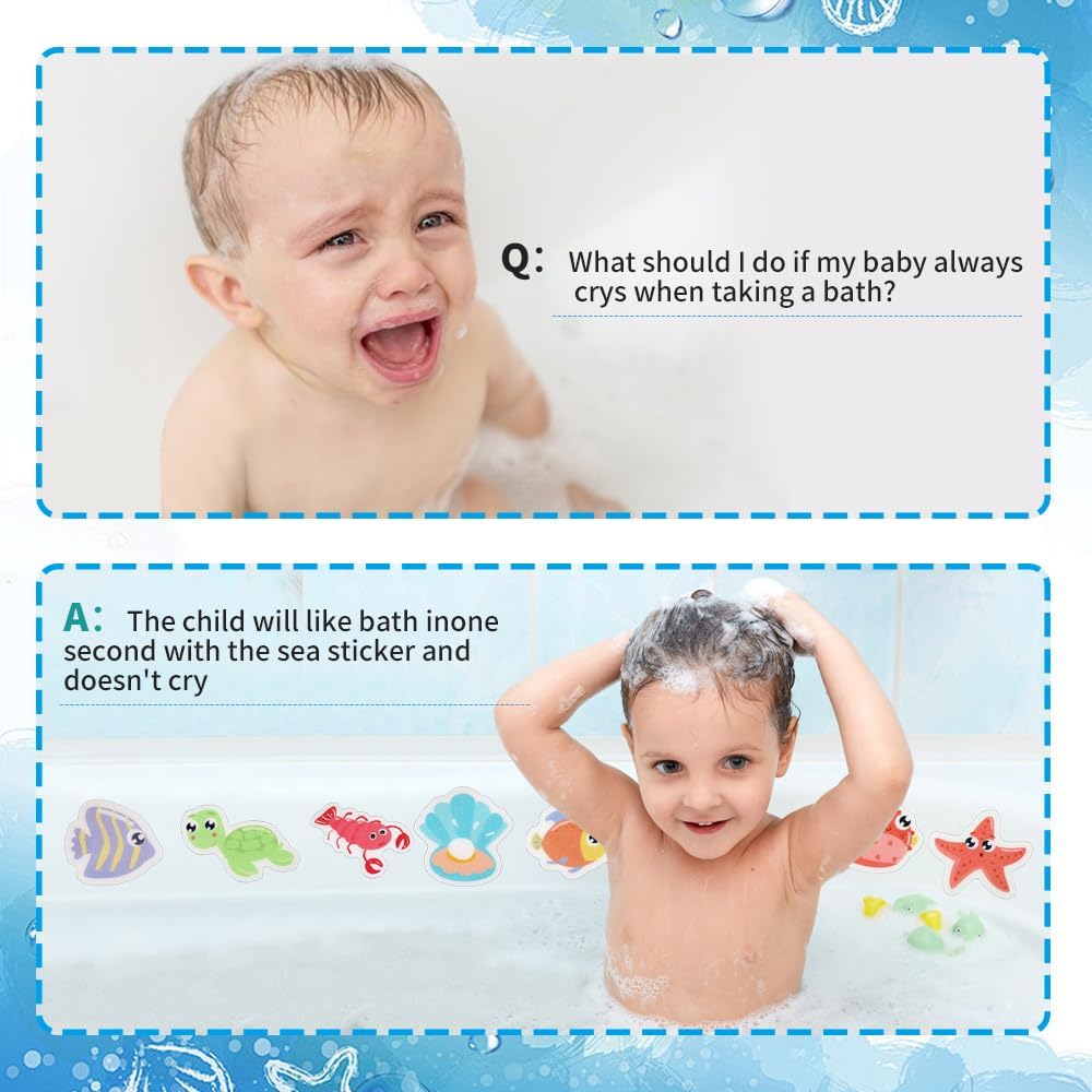 21PCS Non Slip Bathtub Stickers, Large Sea Submarine Creature Adhesive Kids Anti Slip Decal Treads for Shower and Bath Tub with Premium Scraper