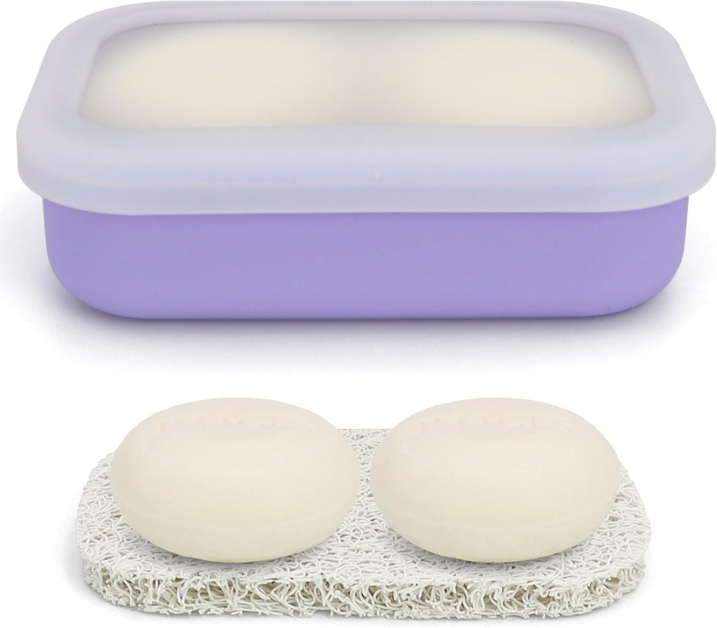 Enhanced Leak Proof Travel Soap Case, AIMAIAIMAI Silicone Soap Container with Draining Layer, Portable Bar Soap Holder for Bathroom, Camping, Gym, Easy to Clean (Translucent & Light-Purple)
