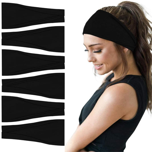 Fashion Headbands For Women Wide Headband Yoga Workout Head Bands Hair Accessories Black Band 6 Pack