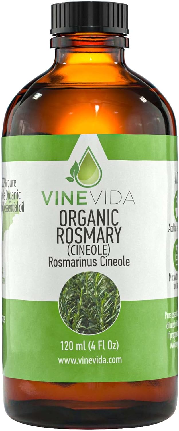 VINEVIDA Organic Rosemary Essential Oil 4 oz - Undiluted Candle Oil Scent for DIY Candlemaking - Bulk Essential Oil for Soap Making