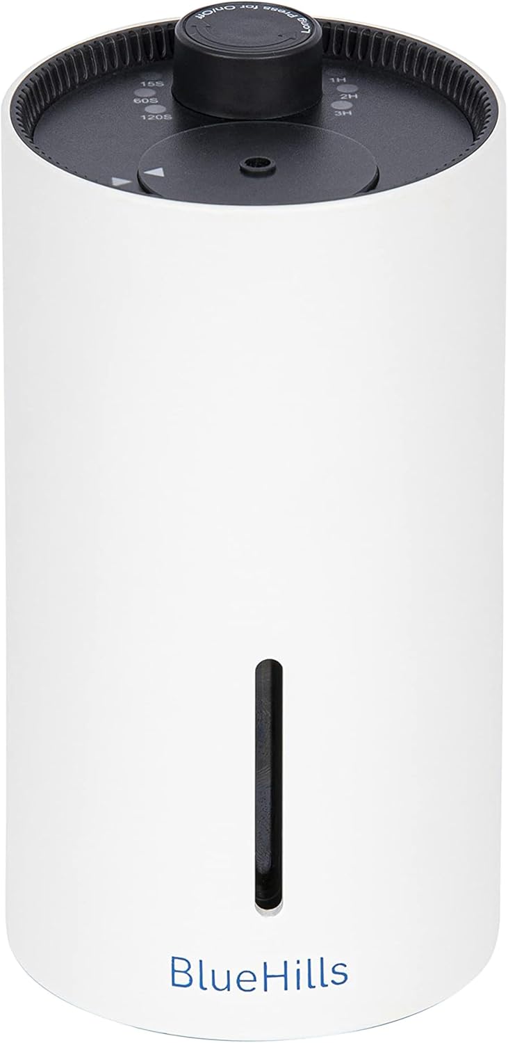 BlueHills Waterless Cordless Essential Oil Diffuser – White, Wireless, Portable Aroma Nebulizing Diffusers for Home, Car & Office – J01 White