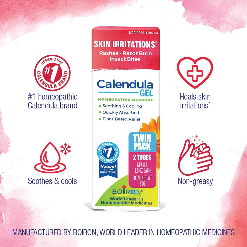 Boiron Calendula Gel for Relief from Rashes, Razor Burn, or Insect Bites - Non-Greasy and Fragrance-Free - 3 oz (2 Pack of 1.5 oz)