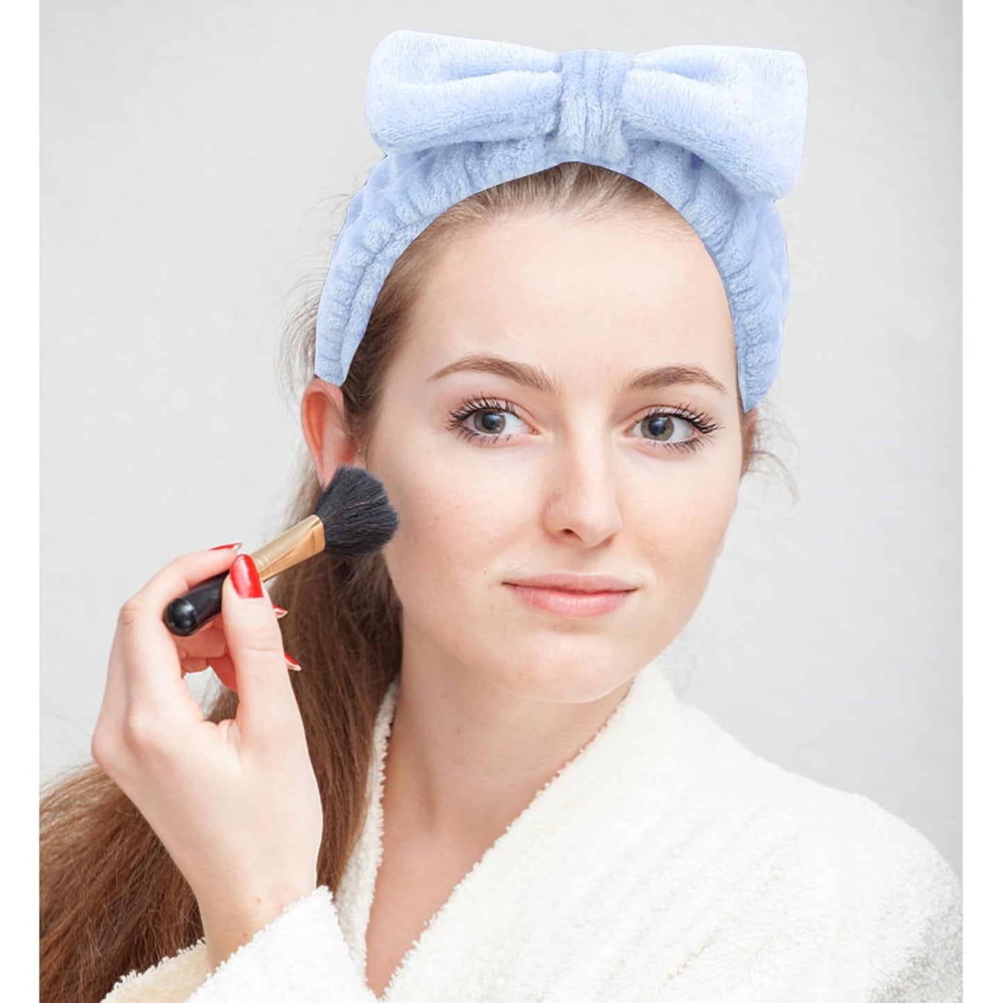 Ondder 8 Pcs Blue Spa Headbands - Fuzzy Terry Cloth Face Wash Headbands for Women's Makeup & Skin Care