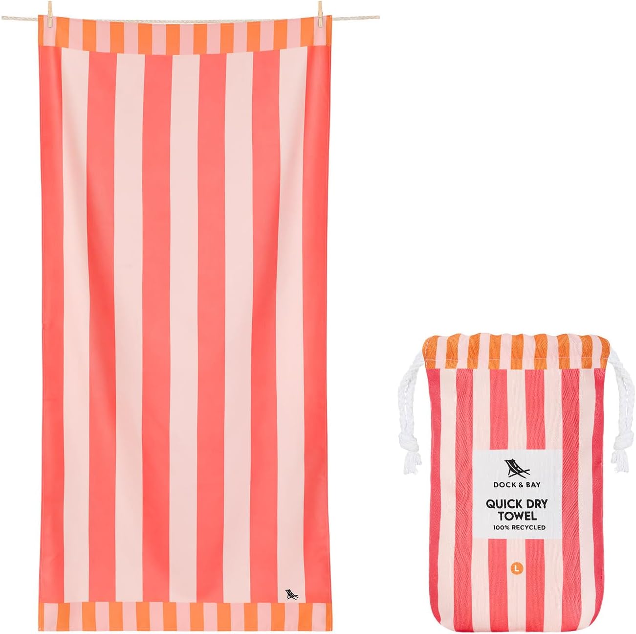 Dock & Bay Beach Towel - Quick Dry, Sand Free - Compact, Lightweight - 100% Recycled - Includes Bag - Raspberry Road - Large (160x90cm, 63x35)