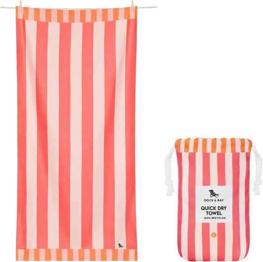 Dock & Bay Beach Towel - Quick Dry, Sand Free - Compact, Lightweight - 100% Recycled - Includes Bag - Raspberry Road - Large (160x90cm, 63x35)
