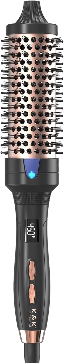 K&K 1 1/2 Inch Ceramic Tourmaline Ionic Heated Round Brush Curling Brush Creates Blowout Look -Creates Root Volume & Loose Curls Volume Curls Dual Voltage Hair Styling Tool (Black, 1.5 Inch)