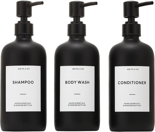 HOMCDALY Shampoo and Conditioner Dispenser, 21oz 3-Pack Refillable Shampoo and Conditioner Bottles, Empty Bathroom Shower Pump Dispenser (21oz-Black