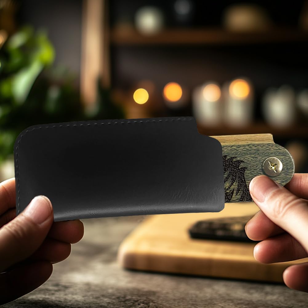 CHGCRAFT Folding Wooden Comb Foldable Beard Comb Carved Wooden Combs Fine Tooth Hair Combs with Imitation Leather Carrying Pouch for Men Grooming Mustaches Head Hair Husband Gift