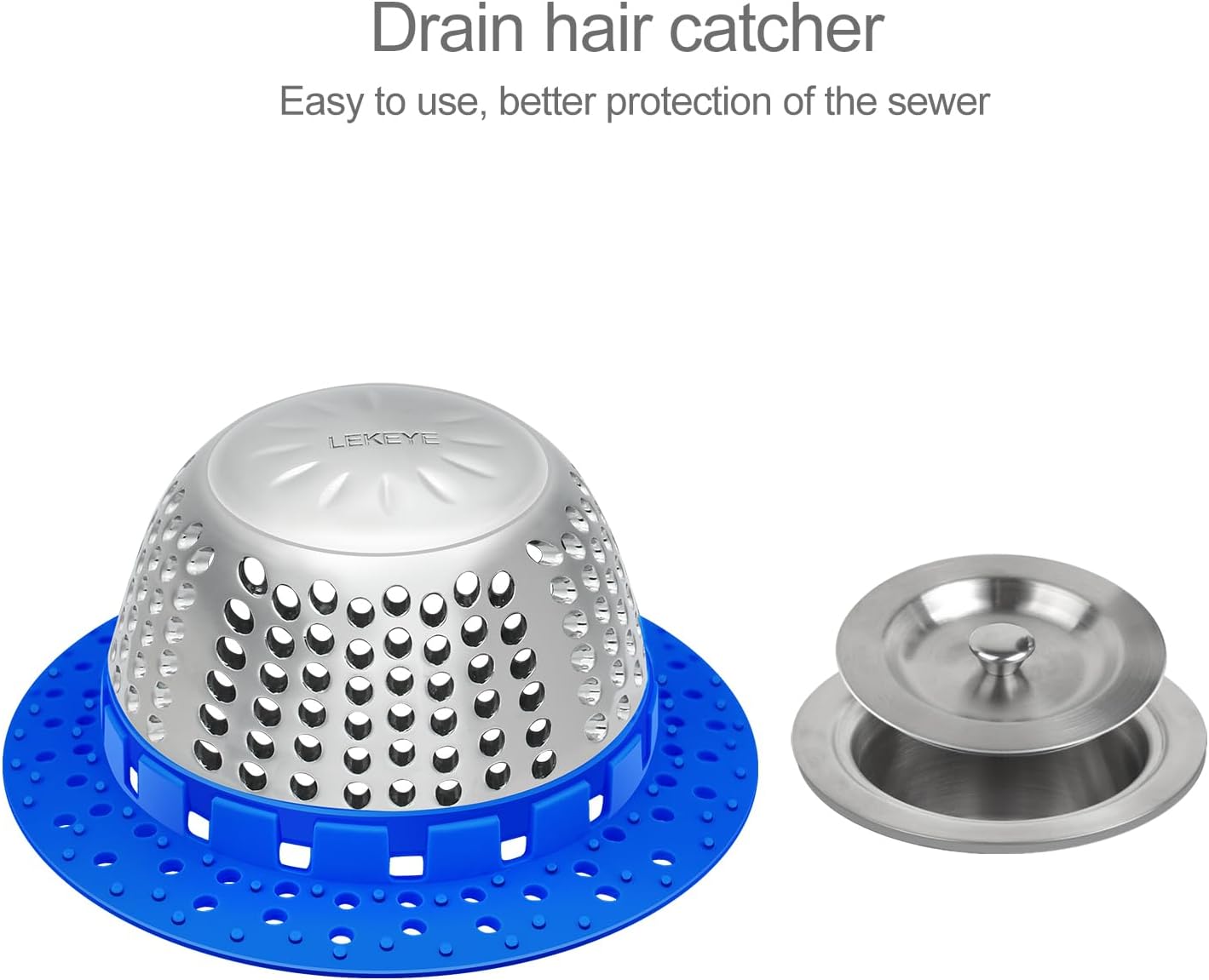 LEKEYE Shower Drain Hair Catcher/Shower Drain Cover/Drain Protector for Pop-Up & Regular Drains(Blue)