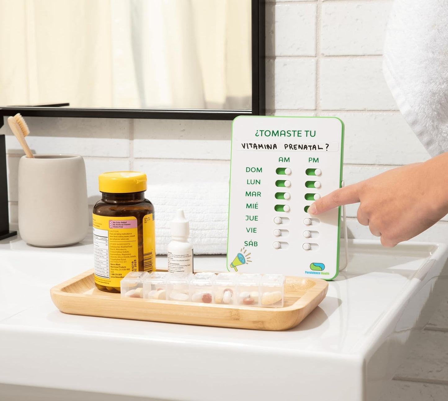 Medication Tracker & Pill Reminder | Visual Reminder Alarm | 7 Day AM PM Medication Reminder | Take and Slide | No More Second-guessing or Double-dosing | Perfect for The Elderly (Two Column Spanish)