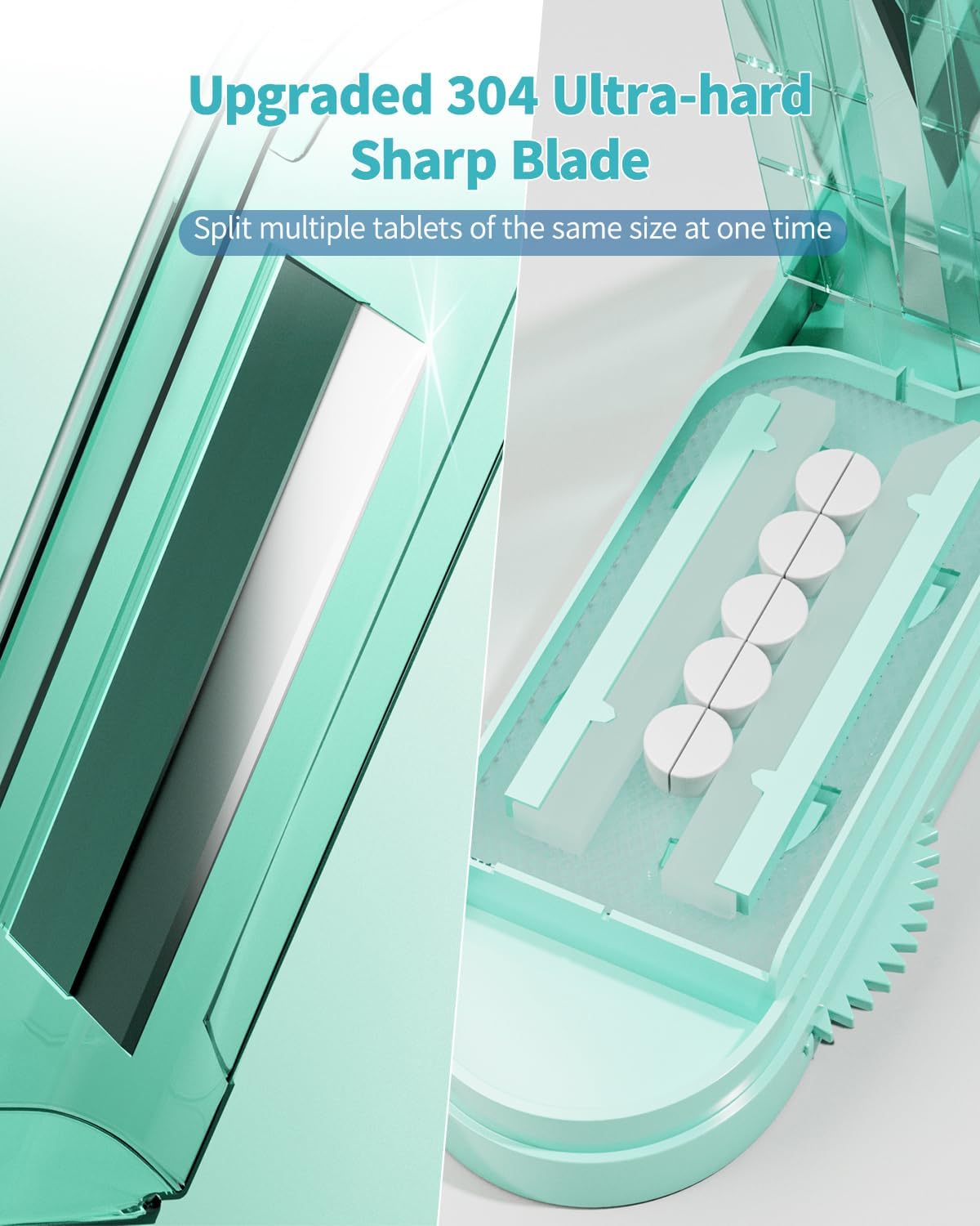 Pill Cutter Splitter for Small and Tiny Pills, Pill Splitter Accurately Cuts Multiple Pills at Once for Large and Small Medicines, Sharp Blade with Safety Guard (Green)