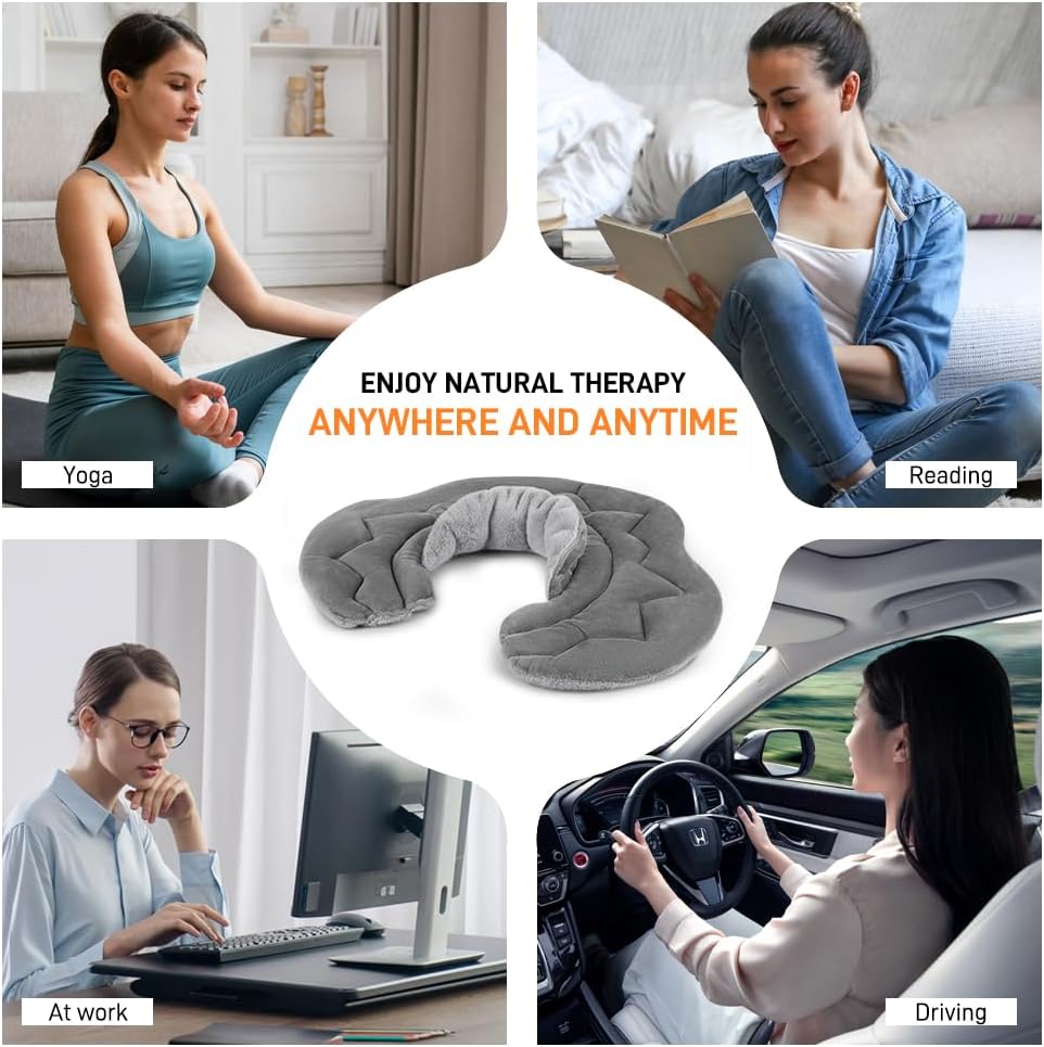 Microwavable Heating Pad for Neck and Shoulders, Weighted Microwave Moist Heated Wrap for Pain Relief Muscle Stress Tension, Heat Neck Wrap with Aromatherapy, Hot & Cold Compress, Grey