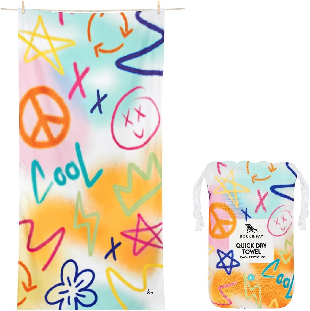 Dock & Bay Beach Towel - Quick Dry, Sand Free - Compact, Lightweight - 100% Recycled - Includes Bag - Sand to Streets - Large (160x90cm, 63x35)