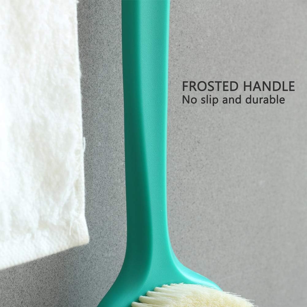 Upgraded Bath Body Brush with Comfy Bristles Long Handle Gentle Exfoliation Improve Skin's Health and Beauty Bath Shower Wet or Dry Brushing Body Brush (14 inch, Green)