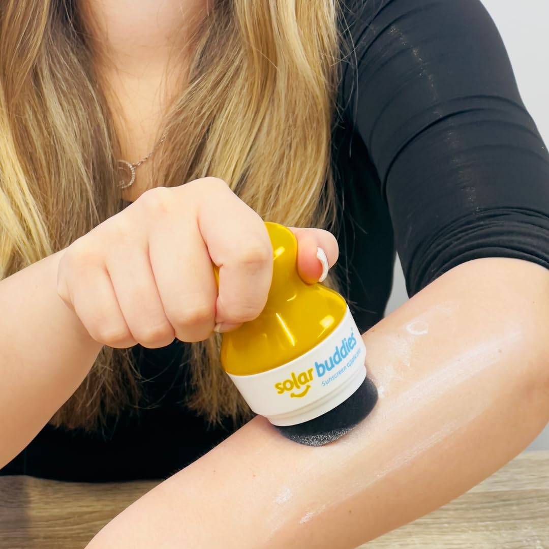 Solar Buddies Sunscreen Applicator - Pink & Green Duo - BPA-Free Refillable Roll on Sponge Sunscreen, Suncream & Lotion Applicator For Kids, Adults & Families - Holds 3.4fl oz, Perfect Size for Travel