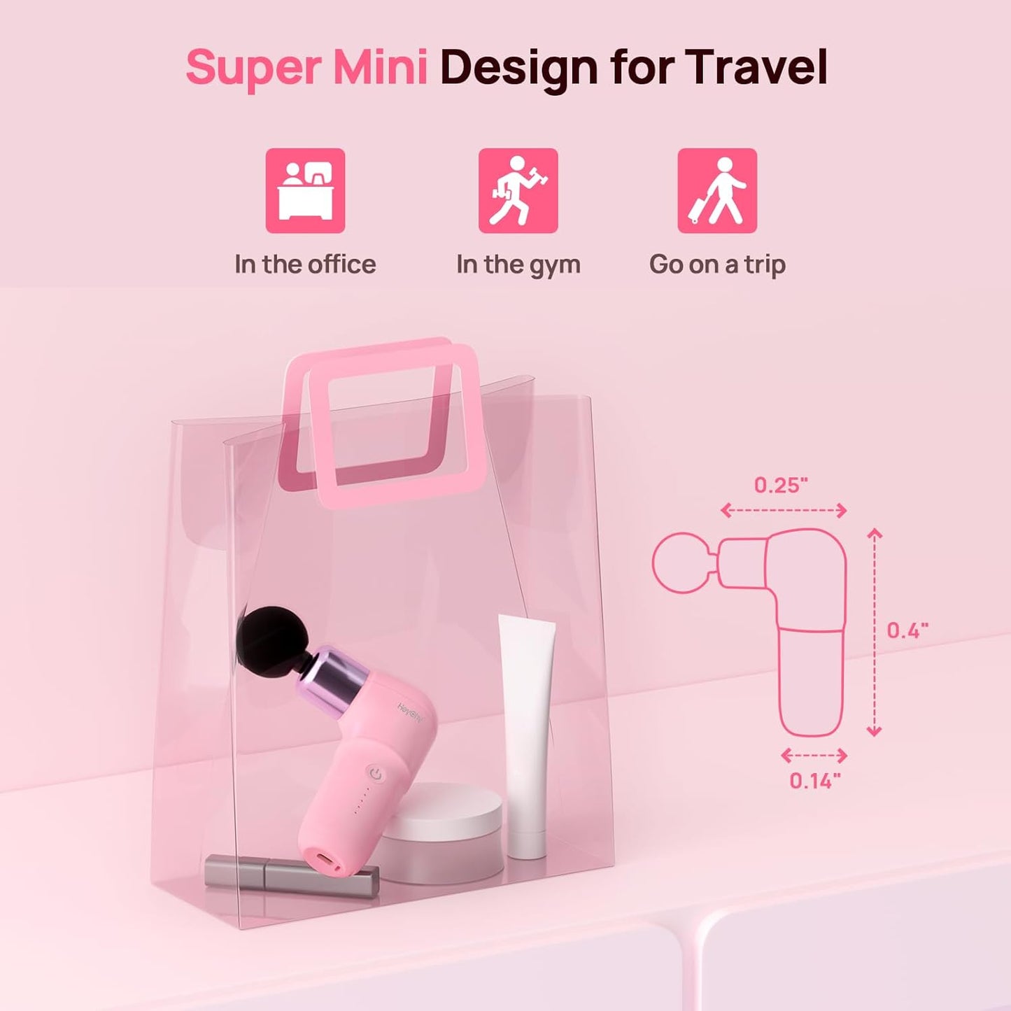 Super Mini Massage Gun, Deep Tissues Percussion Muscle Massager, Compact Sports Travel Massage Gun, Portable Massager Gun for Gifts for her him, Pink