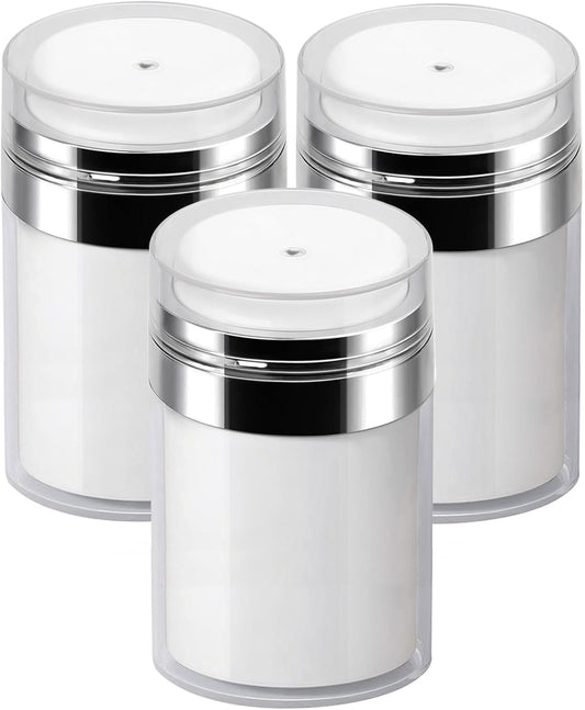 3Pack 3.5Oz Airless Pump Jars Lotion Container, Pump Bottle Dispenser Moisturizer Containers, Empty Makeup Bottle Cosmetic Jar