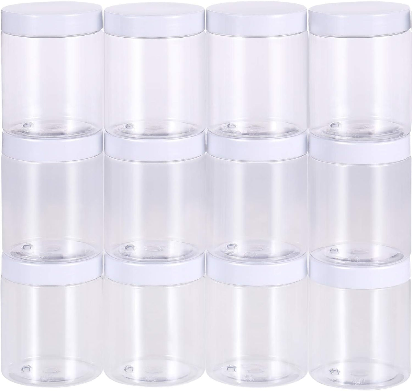 SATINIOR 12 Pack 10 oz Plastic Container Jars with Lids Round Clear Travel Cosmetic Container Jars for Toiletries, Lotion, Cream, Ointments, Makeup, Rhinestone, Samples, Kitchen Storage(White)