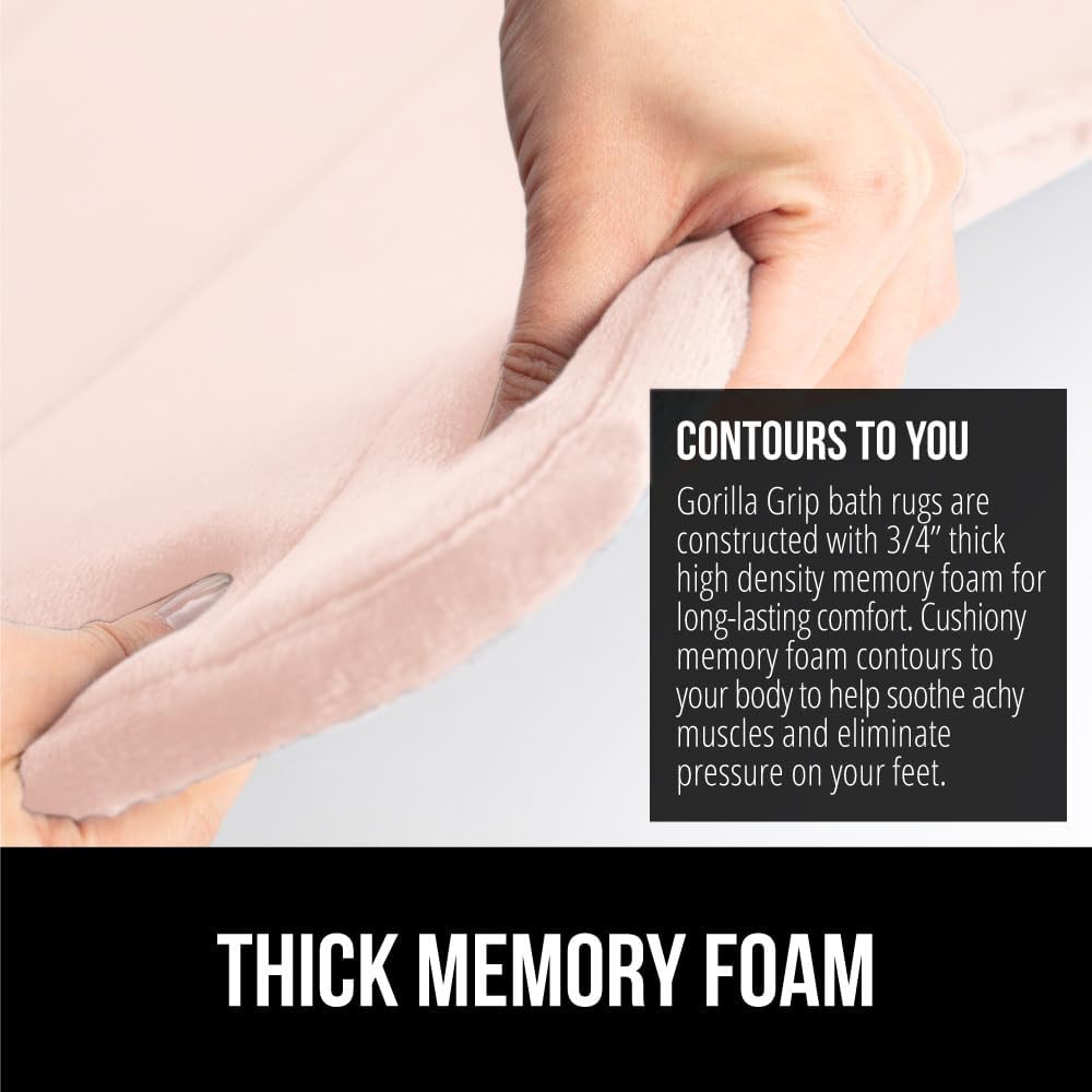 GORILLA GRIP Memory Foam Bath Mat, Soft Absorbent US Designed Bathroom Rug, Gripping Dots Machine Washable Bathmat, Cushioned Floor Mats, Shower Sink Rugs Room Décor Accessories, 30x20 Pink