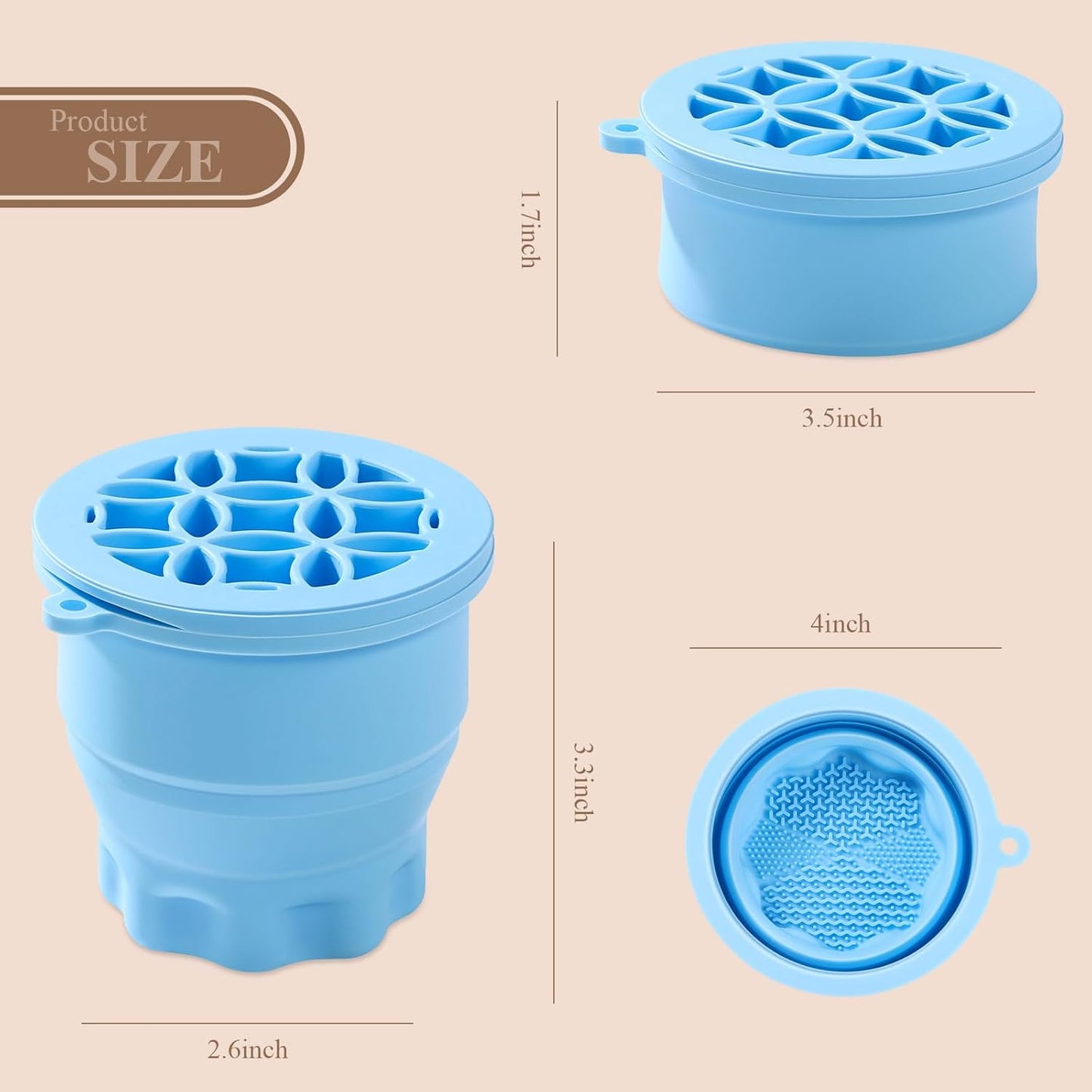 WantGor Makeup Brush Cleaner Mat with Brush Storage Holder, 3 in 1 Foldable Silicone Bowl Cosmetic Brushes Cleaning Pads Tool for Makeup Brush, Makeup Sponge, Powder Puff (Blue)