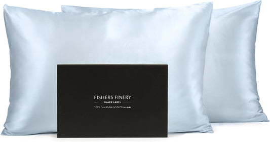 Fishers Finery 30mm 100% Pure Mulberry Silk Pillowcase Set, Quality Tested (Blue, Standard, 2 Pack)