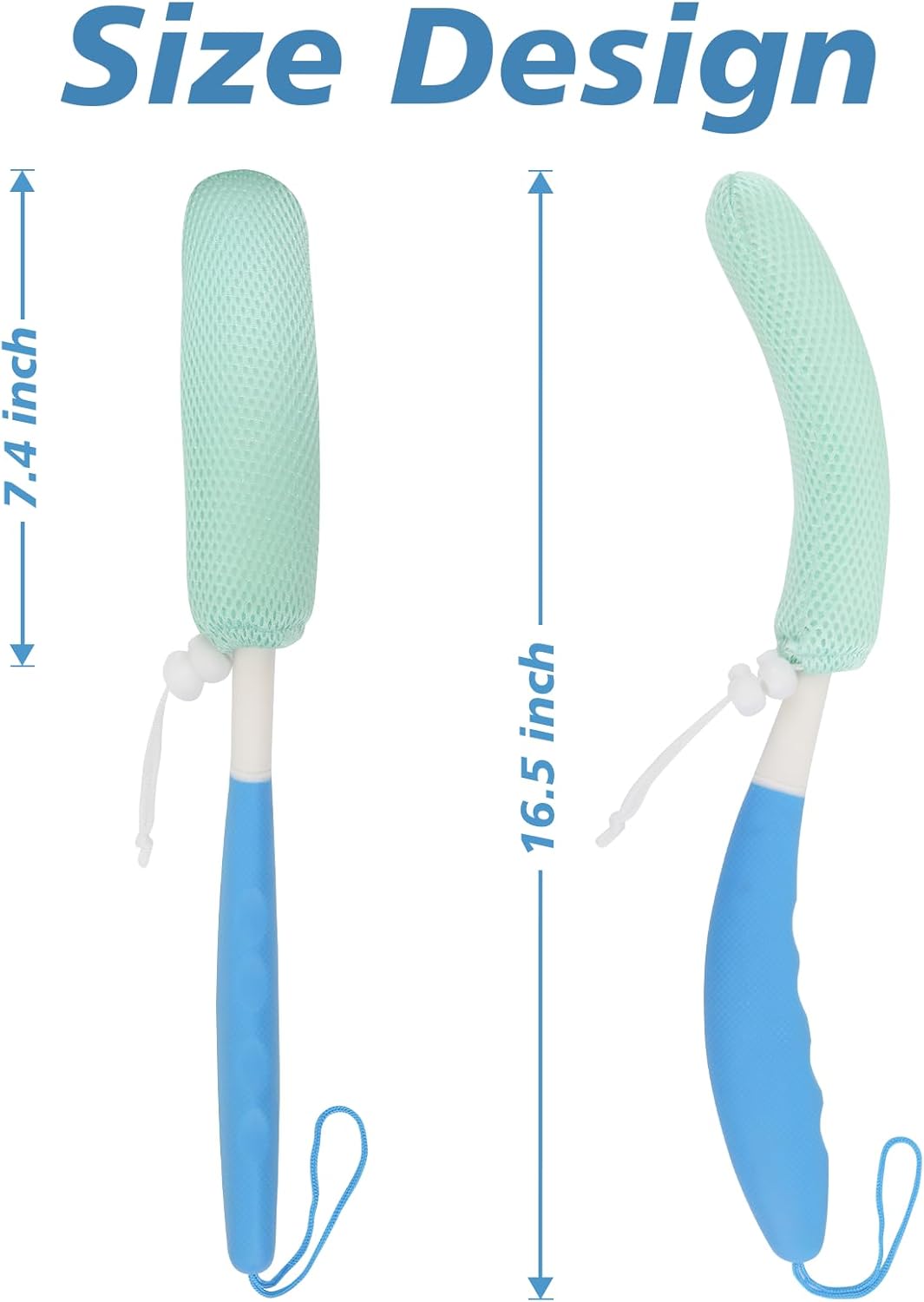Back Scrubber for Shower，Mesh Sponge Body Shower Brush with Long Handle for Use in Shower Back Scrubber,Back Scrub for Exfoliating Body Scrubber or Shower Brush (Blue and White)