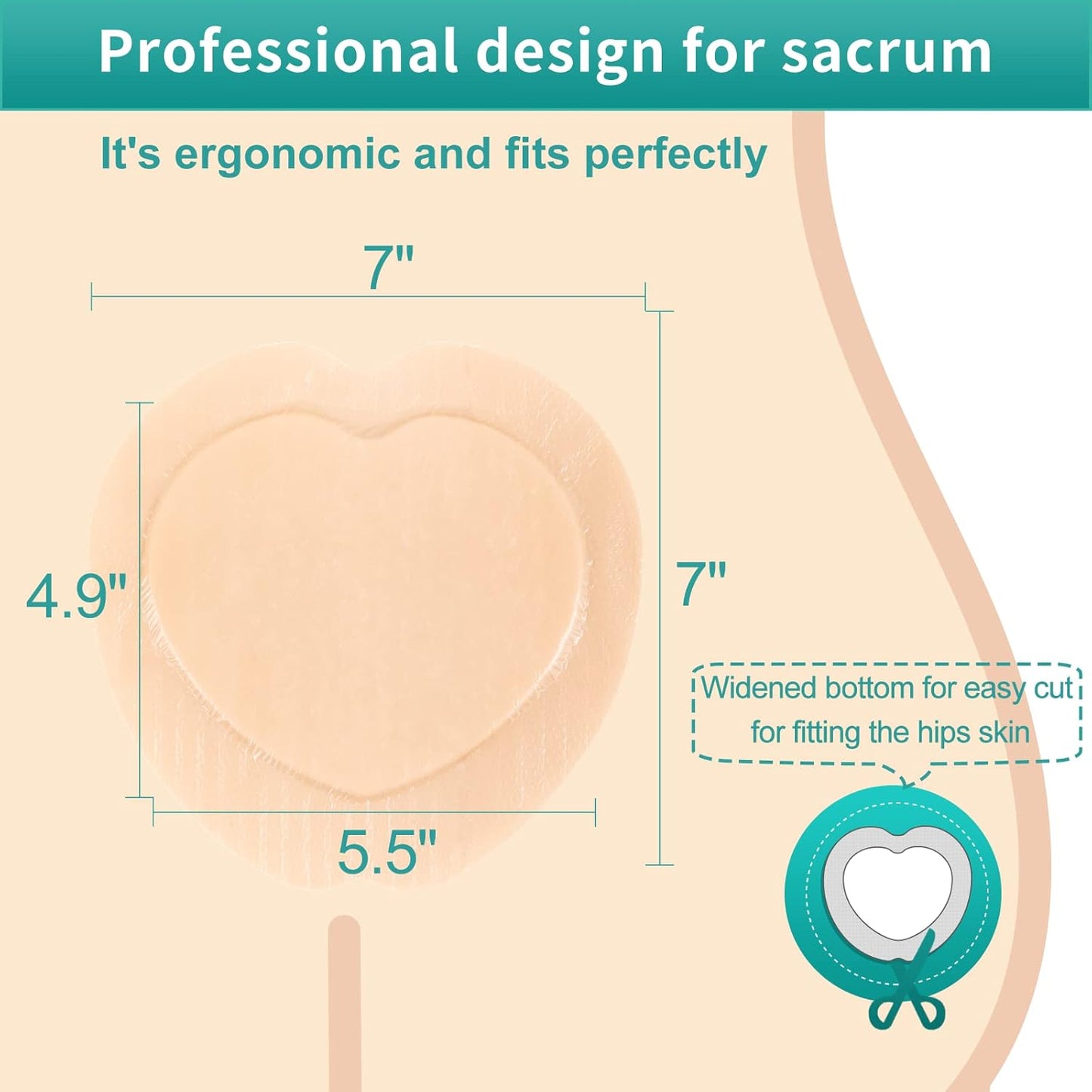 Dimora Ag Silver Sacrum Foam Wound Dressing Bandages Silicone Adhesive Border 7"x7" Waterproof Sacral Pads Absorbent Breathable Bed Sore Pressure Dressing