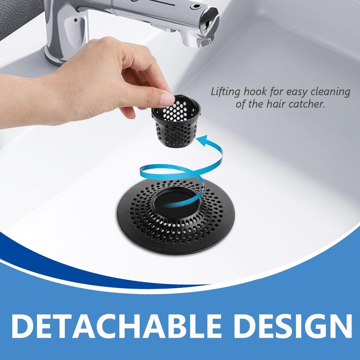 MFTEK Drain Hair Catcher Tub Drain Protector, Stainless Steel Bathtub Shower Drain Hair Stopper Strainer Trap for Shower Bathroom Sink to Catch Hair (Black)